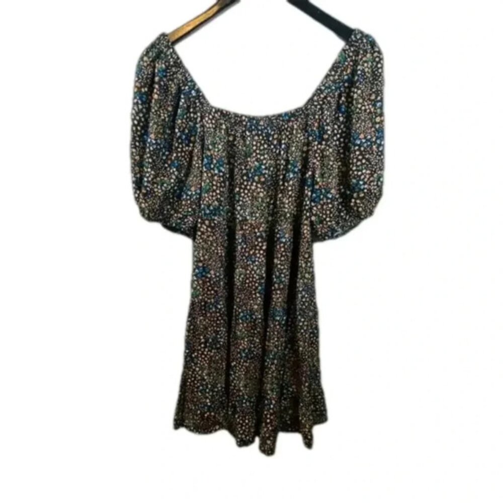 Wild FableBlack Floral Boho puffy sleeve dressLarge